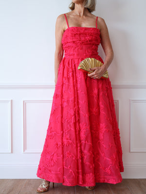 red floral organza maxi dress party formal special event preloved second hand