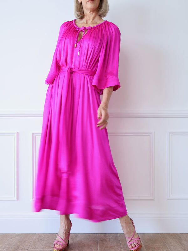 Aje Seraphina pink silk midi dress with three-quarter sleeves preloved second hand