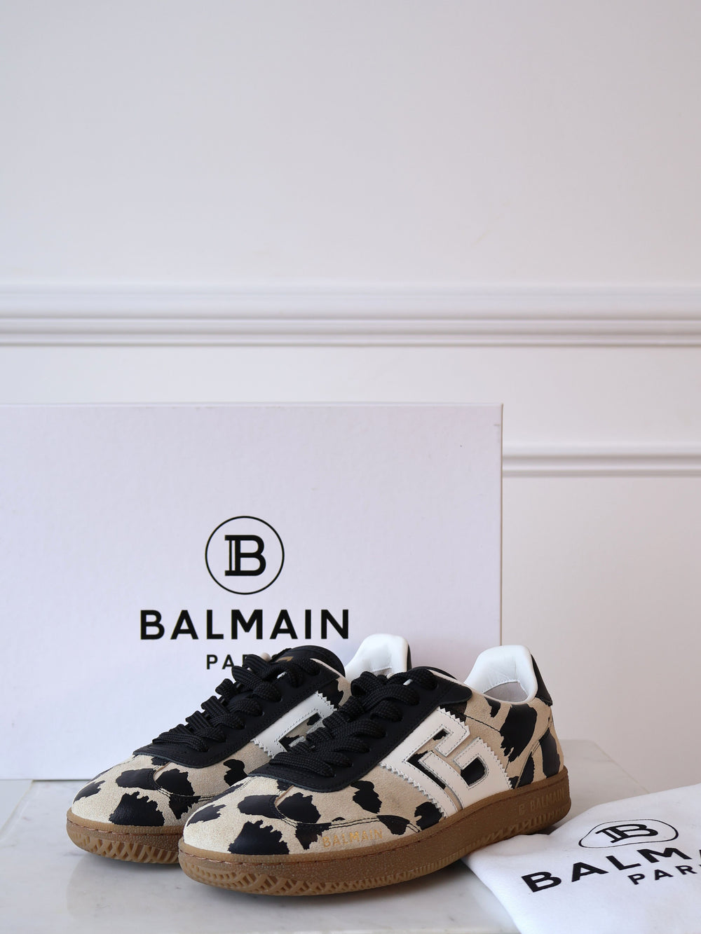 Balmain Swan Leopard-Print Sneakers