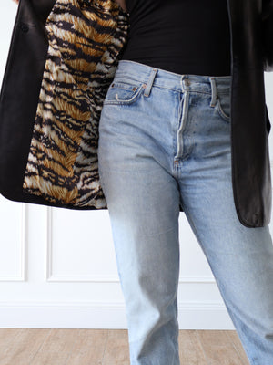 Dolce & Gabbana Leather Blazer Jacket Animal print lining