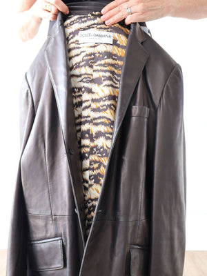 Dolce & Gabbana Leather Blazer Jacket Animal print lining