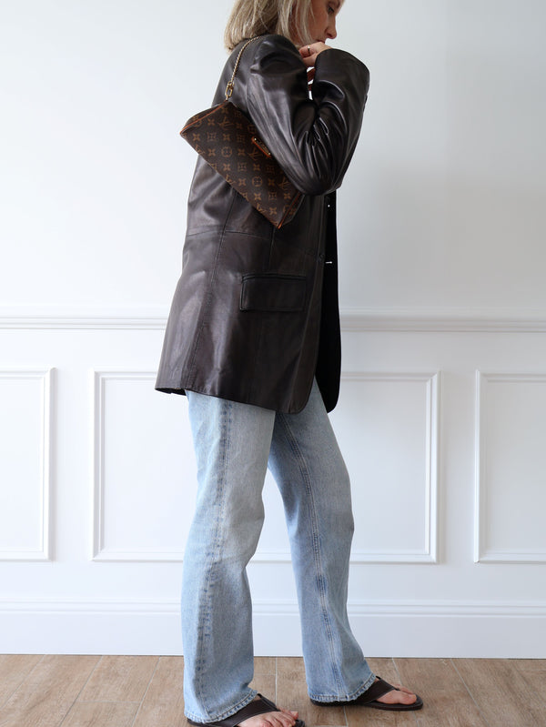 Dolce & Gabbana Leather Blazer Jacket Animal print lining