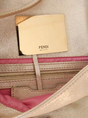 Fendi Rare Crystal Champagne Metallic Leather Baguette