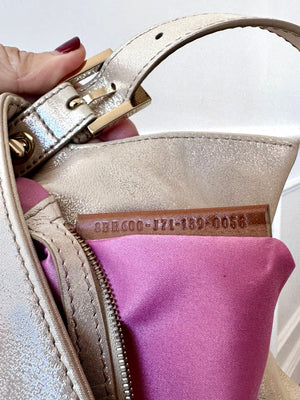 Fendi Rare Crystal Champagne Metallic Leather Baguette