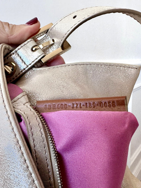 Fendi Rare Crystal Champagne Metallic Leather Baguette