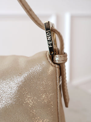Fendi Rare Crystal Champagne Metallic Leather Baguette