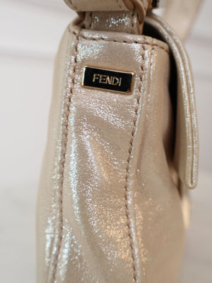 Fendi Rare Crystal Champagne Metallic Leather Baguette