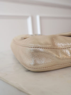 Fendi Rare Crystal Champagne Metallic Leather Baguette
