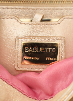Fendi Rare Crystal Champagne Metallic Leather Baguette