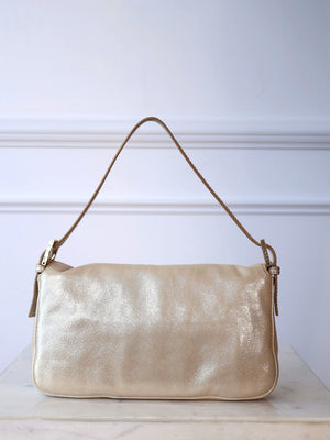 Fendi Rare Crystal Champagne Metallic Leather Baguette