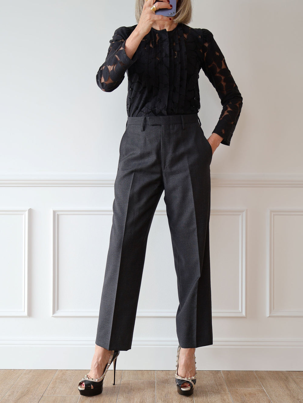 Gucci Grey Micro Check Trousers