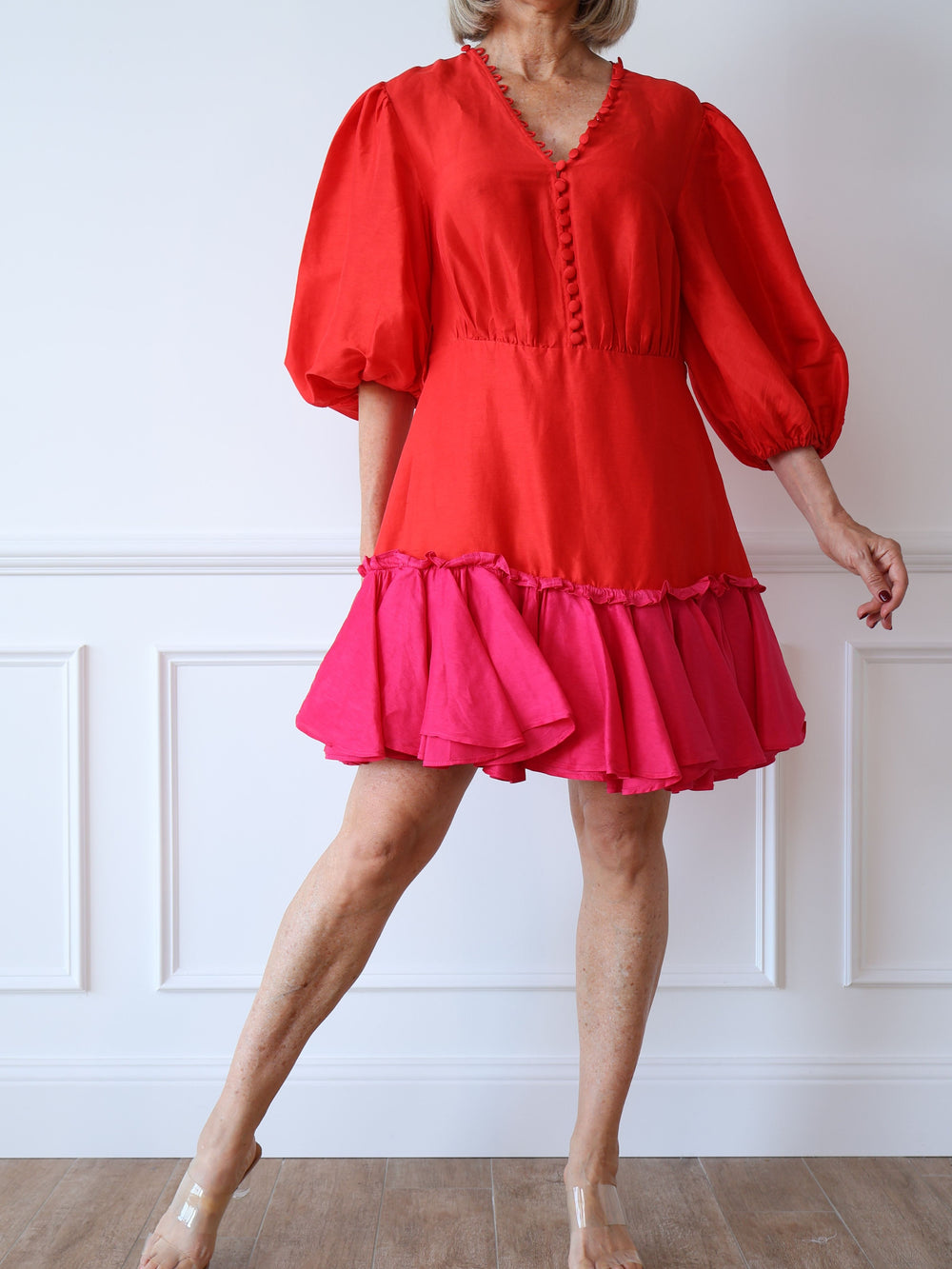 Leo Lin Fuchsia Rose Mini Dress
