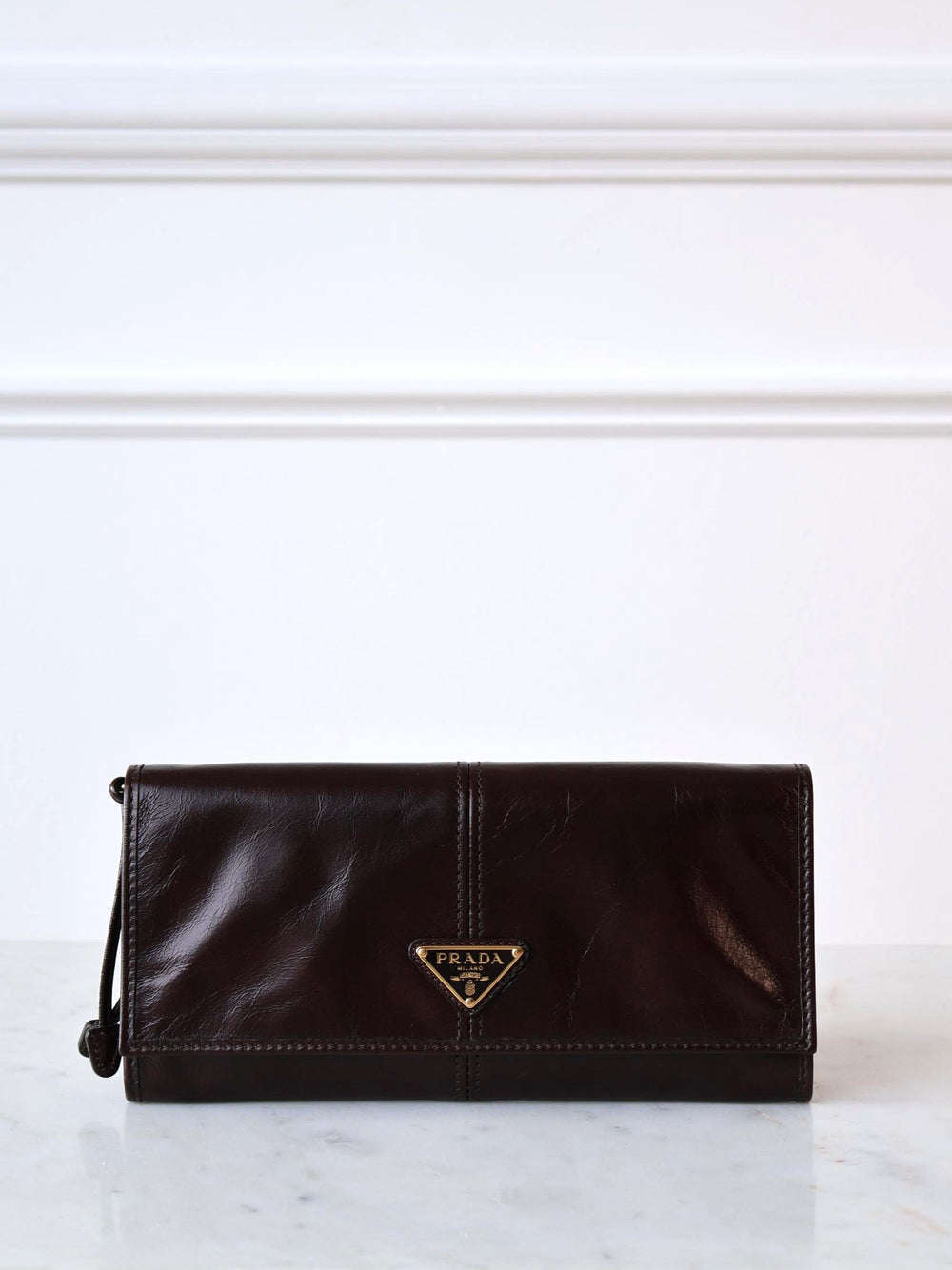 Prada Leather Wallet with Shoulder Strap chocolate brown