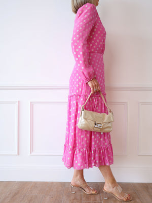 Saloni Devon Chiffon Silk Polkadot Midi Dress