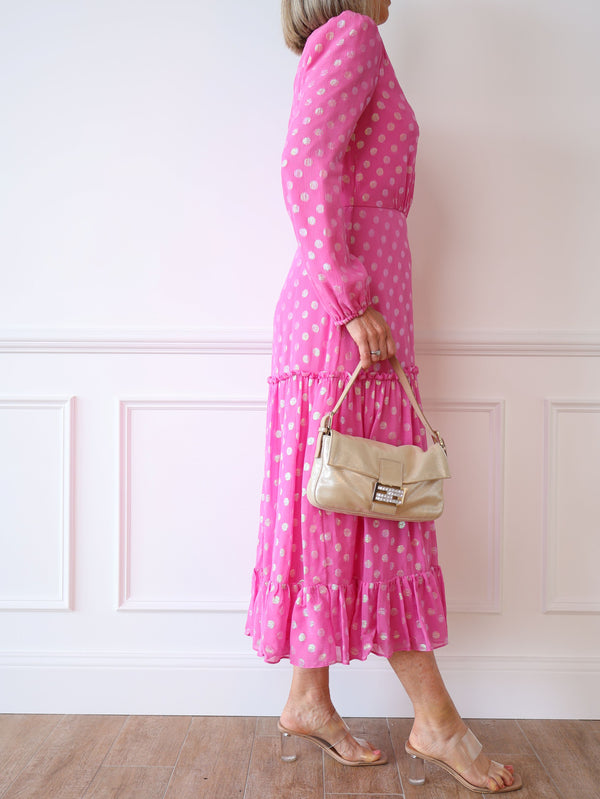 Saloni Devon Chiffon Silk Polkadot Midi Dress