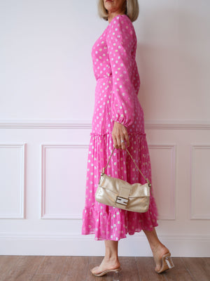 Saloni Devon Chiffon Silk Polkadot Midi Dress