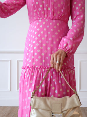 Saloni Devon Chiffon Silk Polkadot Midi Dress