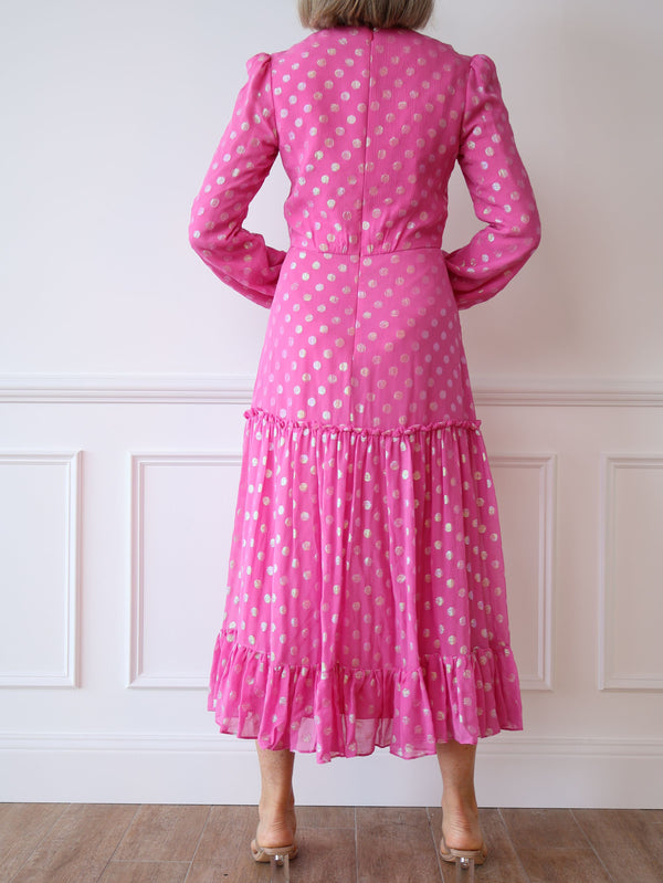 Saloni Devon Chiffon Silk Polkadot Midi Dress