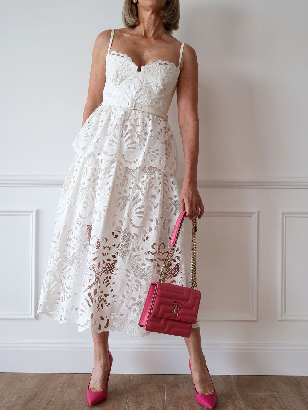 event dress classic white lace peplum Self Portrait second hand preloved