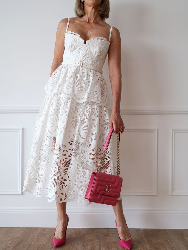 event dress classic white lace peplum Self Portrait second hand preloved
