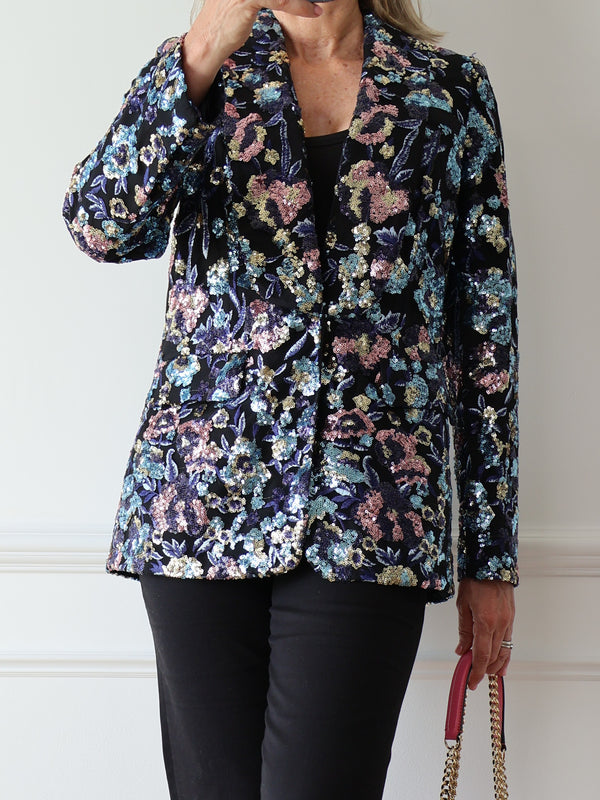 Self Portrait Floral Sequin Embellished Jacket