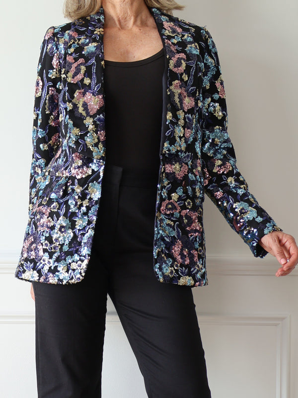 Self Portrait Floral Sequin Embellished Jacket
