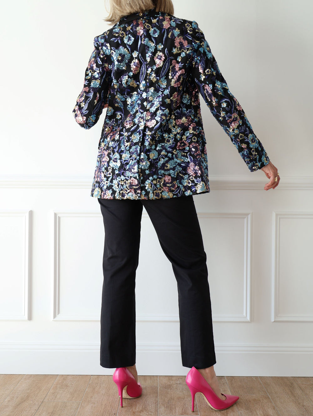 Self Portrait Floral Sequin Embellished Jacket