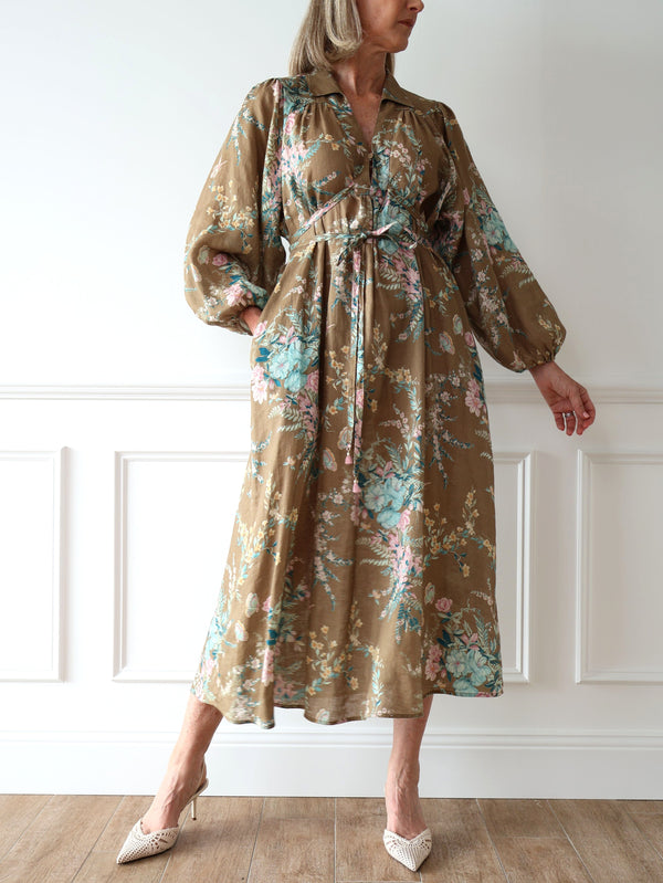 Zimmermann Cassia Wrap Tie Linen Midi Dress
