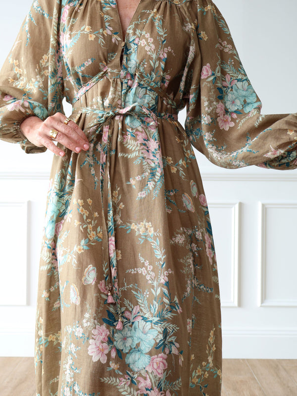 Zimmermann Cassia Wrap Tie Linen Midi Dress