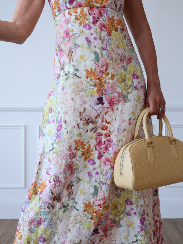 Zimmermann Harmony Tie Shoulder Linen Floral Midi Dress