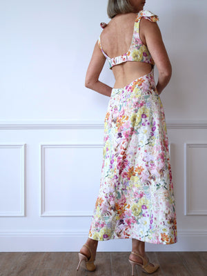 Zimmermann Harmony Tie Shoulder Linen Floral Midi Dress