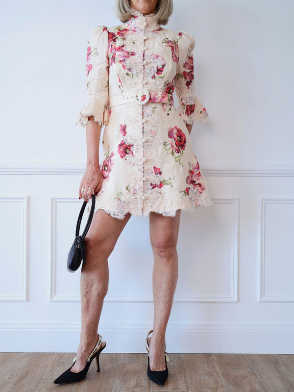 Zimmermann preloved second hand high tide poppy floral cream mini dress preloved second hand