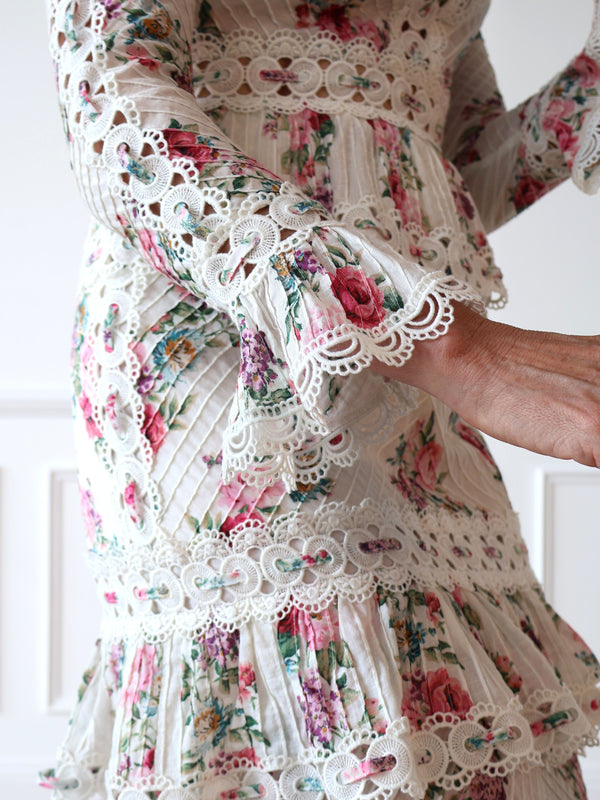 Zimmermann Honour Pintuck Panelled Midi Floral Dress