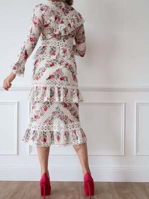 Zimmermann Honour Pintuck Panelled Midi Floral Dress