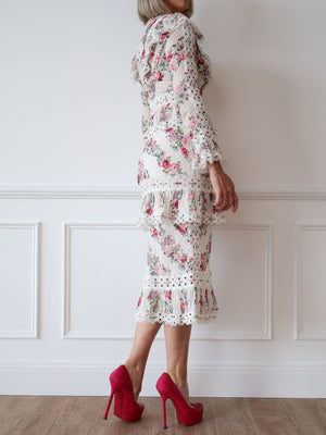 Zimmermann Honour Pintuck Panelled Midi Floral Dress