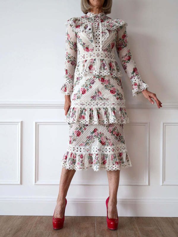 Zimmermann Honour Pintuck Panelled Midi Floral Dress