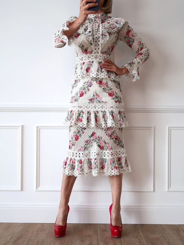 Zimmermann event dress floral lace pintuck honour midi preloved second hand