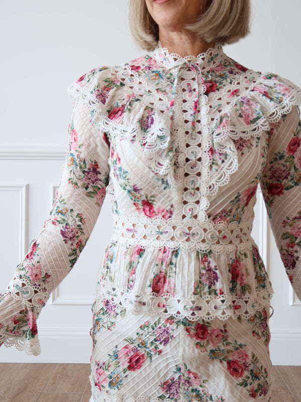 Zimmermann Honour Pintuck Panelled Midi Floral Dress