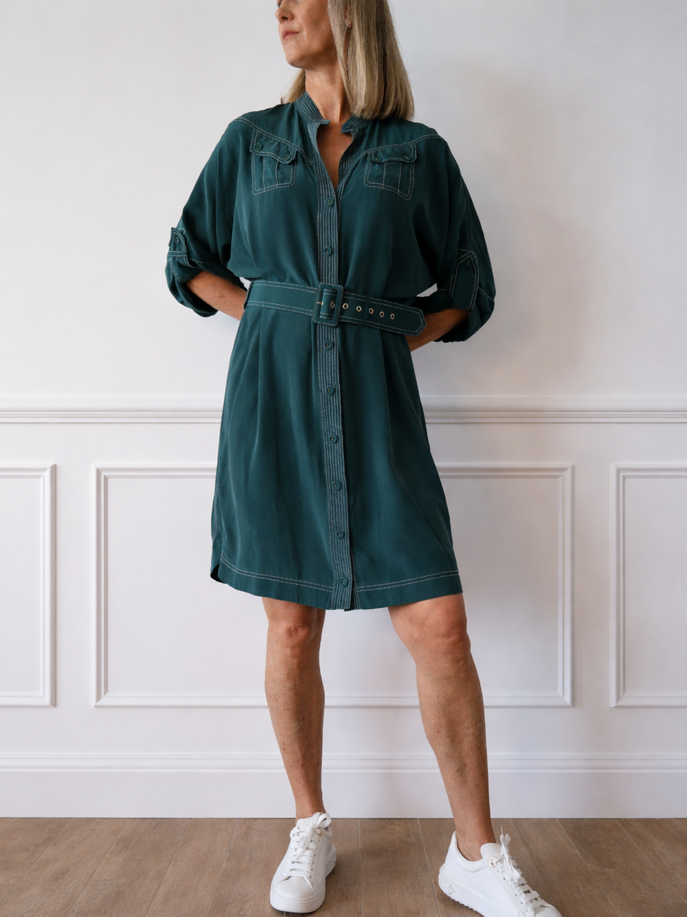 Stitch Trim Silk Dress