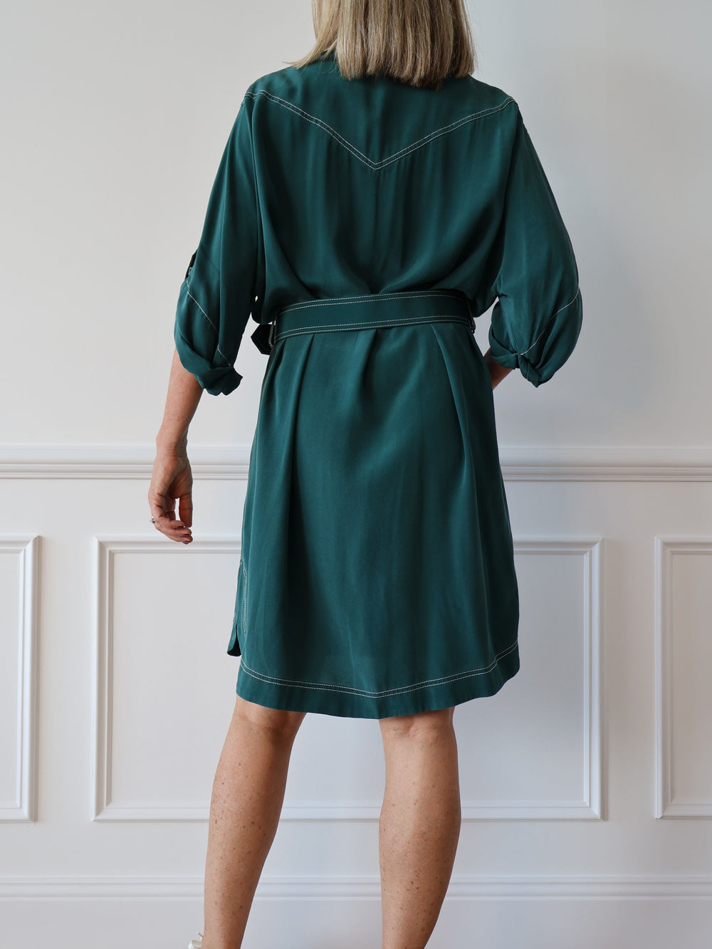 Stitch Trim Silk Dress