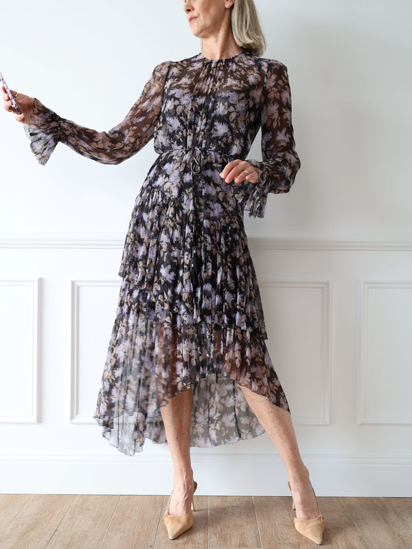 Zimmermann Silk Stranded Tier Dress Black Lavender