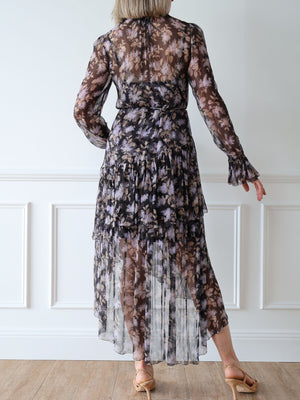 Zimmermann Silk Stranded Tier Dress Black Lavender