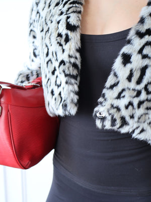 St Lenny Leopard Print Faux Fur Cropped Jacket